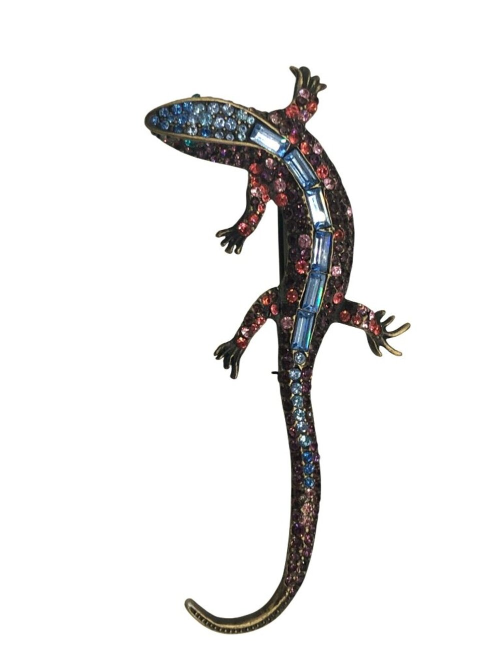 Jay Strongwater Lizard Salamander Pink Blue Swarovski Crystal Stones Brooch Pin